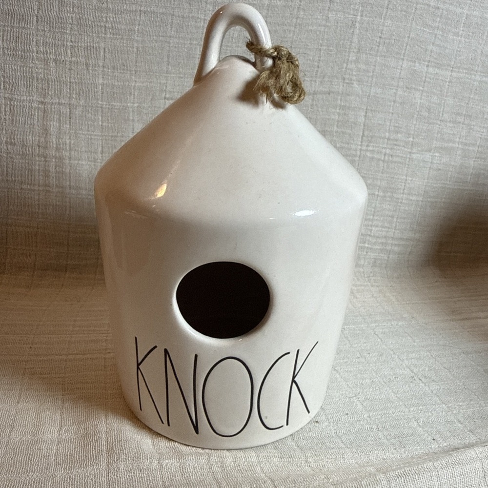 Rae Dunn KNOCK Ceramic Birdhouse White Farmhouse Cottagecore Rustic Decor Birdee
